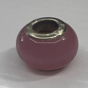 925 Sterling Silver Italy Glass Murano Slider Charm Bead Pink Cats Eye - Picture 1 of 6