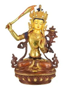 13" Gold Plated/Copper Manjushree Statue - Picture 1 of 1
