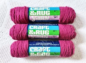 VINTAGE Coats and Clark - Craft & Rug Yarn, Deep Rose (Rare Color), LOT OF 3 - Picture 1 of 3