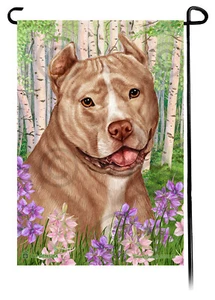 Spring Flowers Garden Flag - Cropped Cream and White Pit Bull Terrier - Picture 1 of 1
