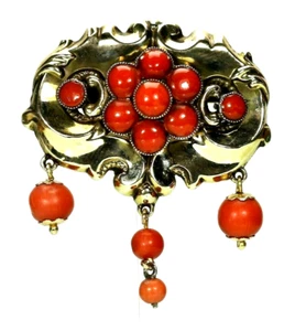 Brosche Korallen Perlen Biedermeier plus Abhängungen Schaumgold - 19302 – - Bild 1 von 5