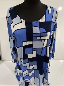 Fashion Caraibe Women's Geometric Navy Multi Crew-Neck 3/4 Sleeve Tunic Size L - Picture 1 of 8
