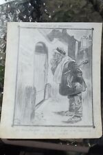The Polite Burglar Quandary Over Tradesmen's Entrance Pencil Drawing 1907 Signed