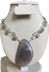 LUC Lucas Lameth Agate Slab Hand Knotted Station 925 Sterling Silver Necklace 18 - Picture 1 of 7