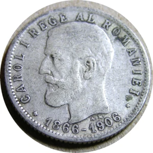 elf Romania Kingdom 1 Leu 1906 Silver 40th Year of Reign - Picture 1 of 2