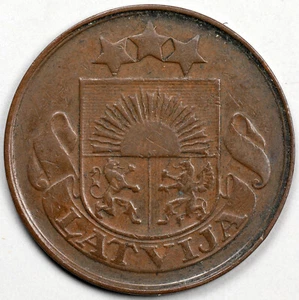 1922 Latvia 2 Santimi - Picture 1 of 2