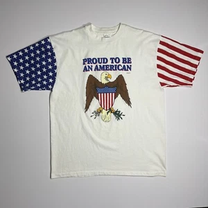 Vintage 90s USA T Shirt Single Stitch Proud To Be An American Size XL Patriotic - Picture 1 of 11
