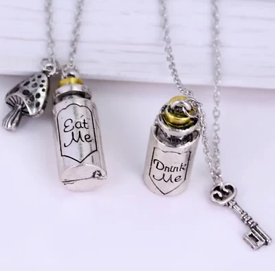 Set of (2) ALICE IN WONDERLAND Eat Me Drink Me Necklaces ♡ Matching Best Friends - Image 1 of 4