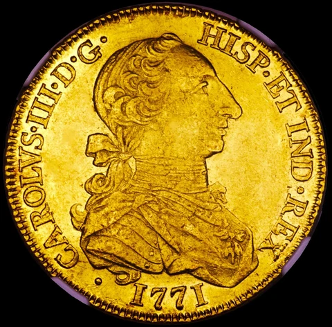 🔥MEXICO 1771 MO-MF ☆ 8 ESCUDOS  GOLD ☆ NGC "AU - 55" ☆ Ex RUDMAN ☆ RARE Cover