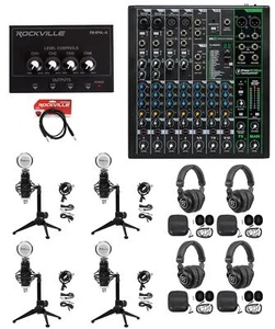 Kit registrazione podcast podcast 4 persone con mixer Mackie ProFX10 v3 + supporti scrivania - Foto 1 di 12