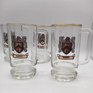 Tazze birra vetro trasparente Tankards con stemma famiglia Baldwin 16 oz vintage set di 4 - Foto 1 di 13