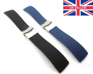 Faltverschluss Silikon Gummi Herren Wasserdicht Uhrenarmband Band Ersatz UK - Bild 1 von 14