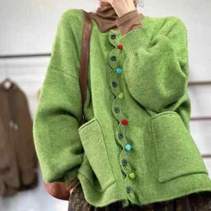 Neu Damenpullover Knöpfe Jacke Stricken Übergröße Cardigan Pullover dick warm - Bild 1 von 9
