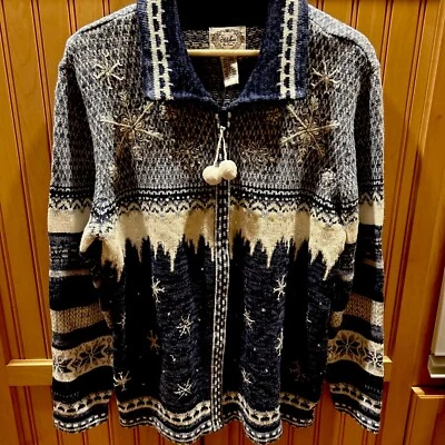 Cárdigan Stitches In Time Invierno Tema Azul y Blanco Nuevo QVC Imprescindible Talla Grande Foto 1 de 4