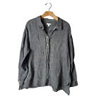 J. Jill Love Linen Plus 1X Gray Woven Linen Button-Up Long Sleeve Shirt Top