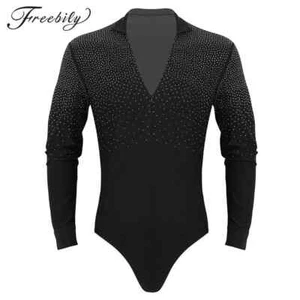 Mens Latin Dance Shirt Rhinestone V-Neck Dance Shirt Latin Dancing Clothes - Picture 1 of 27
