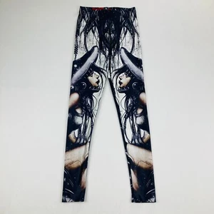 Black Milk Leggings Womens XS Black White Graphic Print Pull On Elastic Waist - Picture 1 of 10
