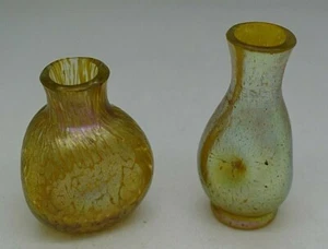 LOETZ ART NOUVEAU MINIATURE ART GLASS VASE 2 VASES LIBERTY LONDON RETAIL LABEL - Picture 1 of 12