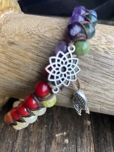 double beaded Rainbow Chakra Healing Semi Precious Gemstone Bracelet XL 8.5 “ - Picture 1 of 6