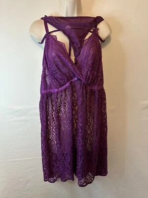 Mujer Cacique Babydoll Juego 2 Piezas Tanga Magenta 22/24 Encaje Foto 1 de 3