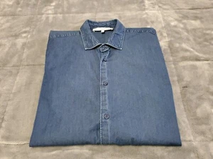 Camicia Orlebar marrone blu denim con bottoni manica lunga tutti i giorni taglia media - Foto 1 di 10