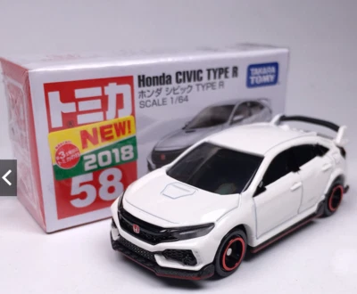 TAKARA TOMY TOMICA DieCast car 1:64 HONDA CIVIC TYPE R #58 White Metal Model - Image 1 of 4