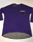 Game Day Couture KS K-State 3/4 Sleeve Top Shirt Purple Houndstooth S Oversized