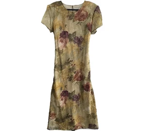 Vtg DANI MAX Women Maxi Crinkle Dress Pullover Short Sleeve Sz 16 Multicolor - Picture 1 of 13