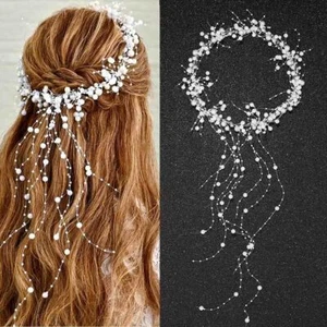 Pearl Bridal Headband Silver Pearl Tassel Wedding Hair Accessories Prom Headp... - Picture 1 of 7
