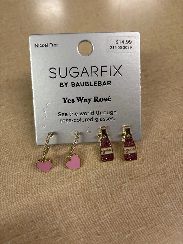 Baublebar Yes Way Rose Earring Duo Sugarfix Heart Wine Squad Pink Gold