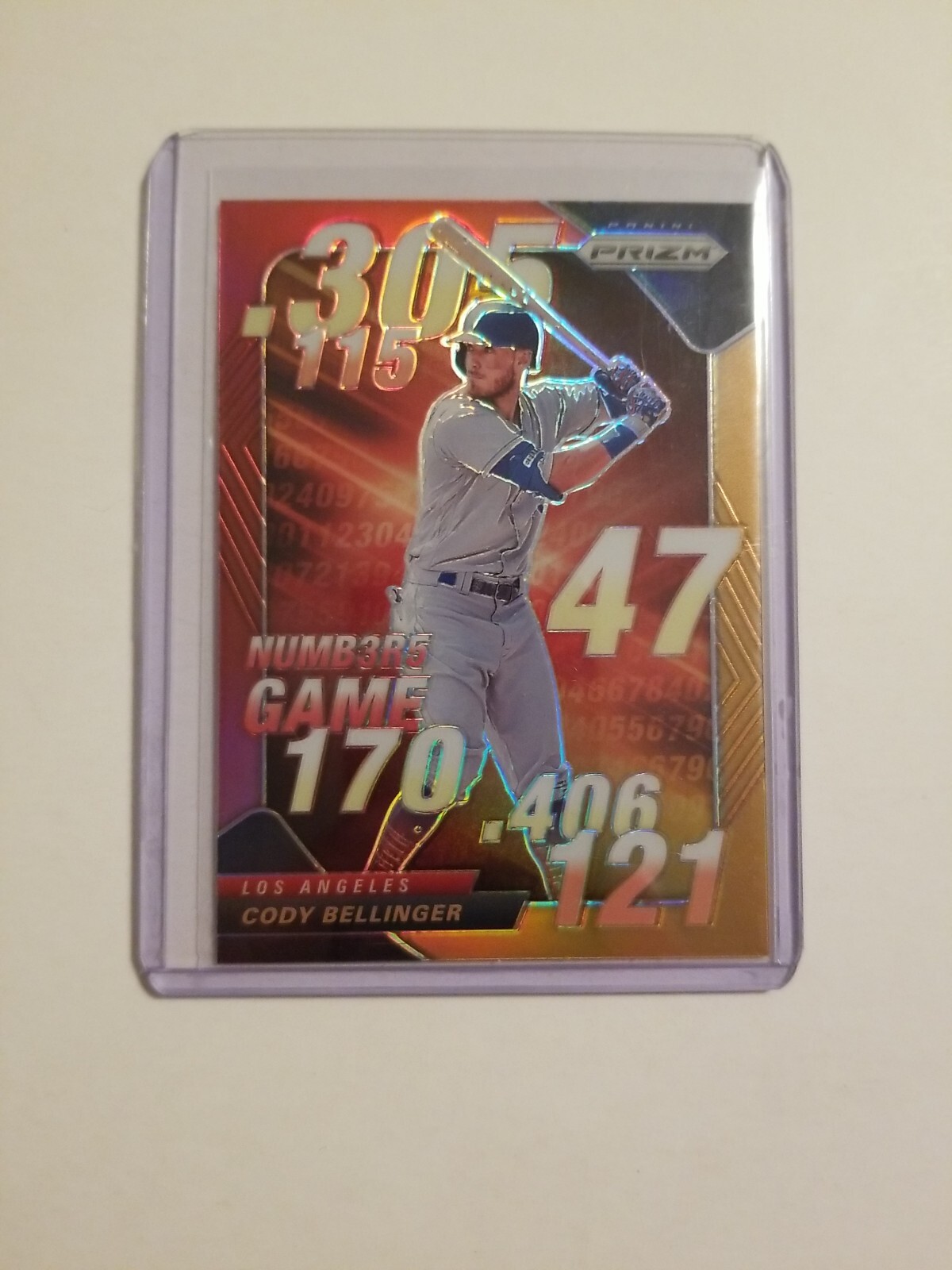 2020 Panini Prizm Numbers Game Red Orange Prizm Cody Bellinger #NG-3