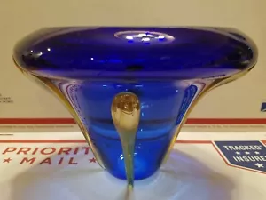 ATEMBERAUBENDE Vintage Jugendstil schillernde Glas 9" Schüssel Vase signiert blaugold - Bild 1 von 12