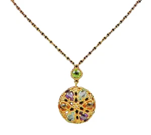 925 Silver Topaz Amethyst Peridot & Citrine Shiny Chain Necklace NE3171 - Picture 1 of 6