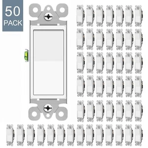 Interruptor basculante de paleta de pared 50PK interruptor de luz de encendido/apagado de un solo polo blanco residencial - Imagen 1 de 12