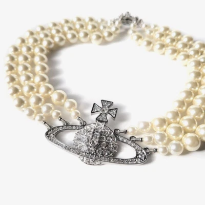 Vivienne Westwood Three Row Triple Layer Pearl Silver Necklace Choker - Image 1 of 4