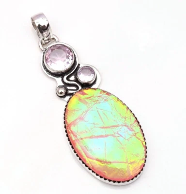 Ciondolo gioiello fatto a mano in argento sterling 925 pietra preziosa opale ... - Immagine 1 di 4