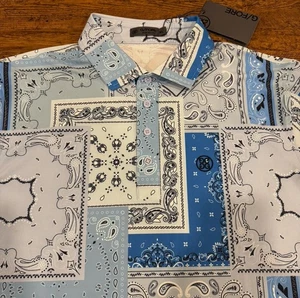 G/FORE Blue Paisley Geometric Bandana Performance Stretch Golf Polo Shirt Men XL - Picture 1 of 9