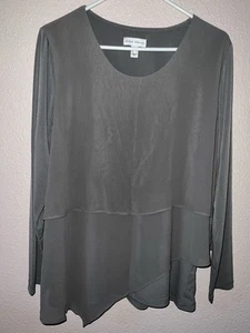Susan Graver Women’s Tunic Top Gray Long Sleeve Scoop Neck Size Medium Ruffle - Picture 1 of 7