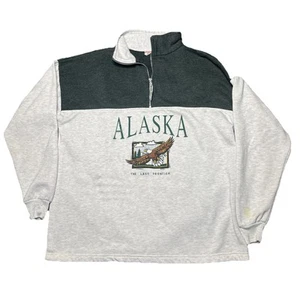 Vintage 90’s Alaska Quarter Zip Sweatshirt Size XL Made In USA Gray Green Eagle - Bild 1 von 13