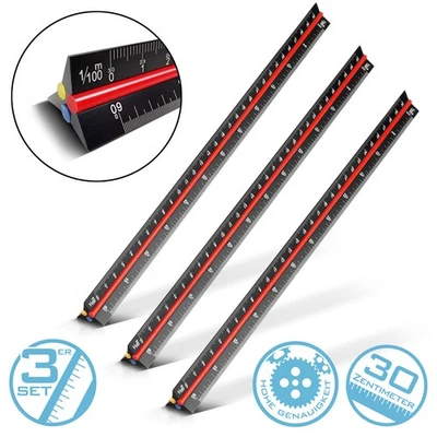 STAHLWERK Dreikant Lineal 3er Set 30 cm Maßstab 1:100 200 300 400 500 600 - Bild 1 von 4