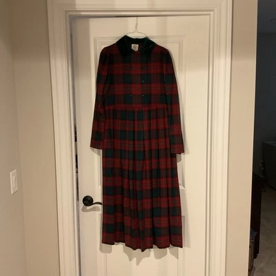 VTG Women's 80s 90s Red Navy & Green Plaid Wool Laura Ashley Dress Sz 8 1990s - Image 1 of 4