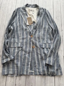 MNG Linen Blend Striped Womens Blazer Size Size L New With Tags - Picture 1 of 7