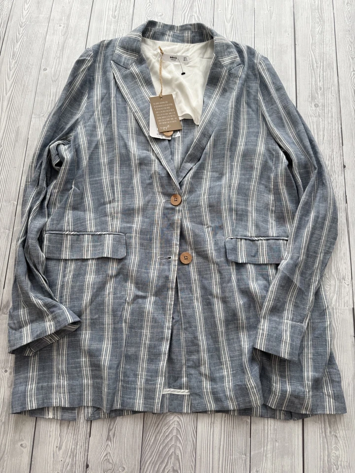 MNG Linen Blend Striped Womens Blazer Size Size L New With Tags - Image 1 of 4
