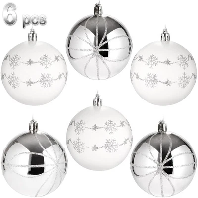 Palline Natale Fiocco Neve Bianche Set 6 Addobbi Natalizi Albero Casa - Immagine 1 di 4