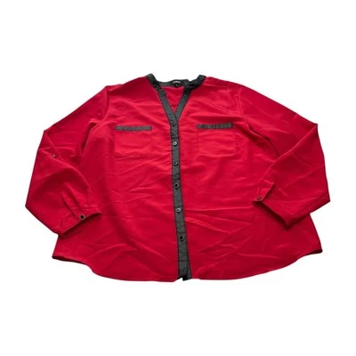 Elementz Top Women's XL Red Split Neck Long Sleeve Pockets Button-Front Blouse - Image 1 of 4