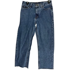 Nautica Cut Off Jeans Size 4 Dark Blue Denim Mid Rise 100 Cotton Raw Hem Cropped - Picture 1 of 5