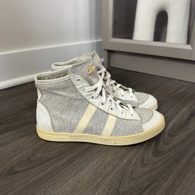 Zapatillas deportivas Fendi Gris Jersey Tejido FF Logo Borde Cuero Encaje Corbata Alta 35 Foto 1 de 4