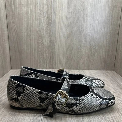Zara Animal Print Ballet Flats Women 39 Low Top Mary Jane Snake Skin Ivory Black - Image 1 of 4