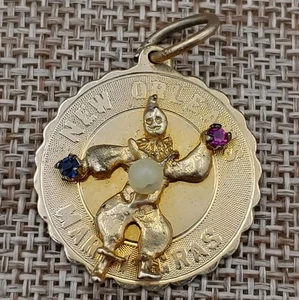Vintage Crea 12K GF Scheibe Charm New Orleans Clown Perle blau roter Stein Akzent 3D - Bild 1 von 7