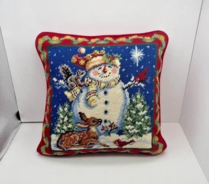 Embroidered Snowman Pillow Squirrel Cardinal Fawn Christmas Winter 13" x 13" - Picture 1 of 4